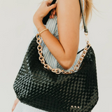 Black woven Chain Strap Hobo Bag