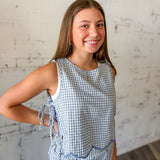 Blue Gingham Ruffle Tank Top