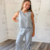 Blue Gingham Ruffle Tank Top