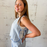 Blue Gingham Ruffle Tank Top