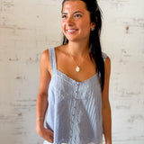 Blue Lace Trim Pintuck Tank Top