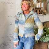 Blue Space-Dye Boucle Zip-Up Sweater