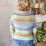 Blue Space-Dye Boucle Zip-Up Sweater