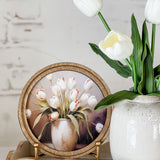 8" Blushing Tulips Framed Round Wall Art