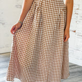 Brown Gingham Fitted Bodice Maxi Dress