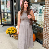 Brown Gingham Smocked Tiered Midi Dress