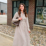 Brown Striped Shirred Shirt Dress