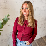 Burgundy Button-Front Cardigan