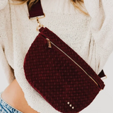 Burgundy Woven Suede Sling Belt Bag