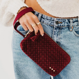 Burgundy Woven Suede Wristlet Clutch