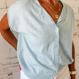 Cap Sleeve Button Front Sweater Vest
