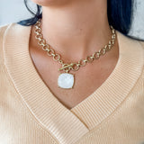 Chain Link Toggle Necklace with Stone Pendant