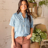 Chambray Short Sleeve Button-Down