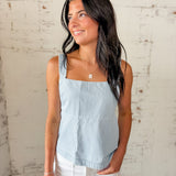 Chambray Smocked Back Bow Tank