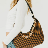 Checkered Woven Chain Strap Hobo Bag