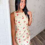 Cherry Print Linen Mini Dress