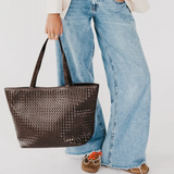 Chocolate Woven Tote with Organizer Interior