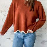 Rust Scallop Hem Sweater