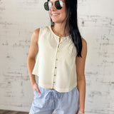 Coastal Linen Blend Button Tank