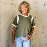 Contrast Trim Textured Tee