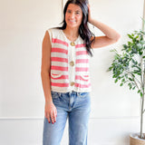 Coral Stripe Button Front Knit Vest