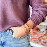 Cranberry Crystal and Gold Stretch Bracelet Set