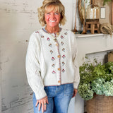 Cream Floral Embroidered Cardigan