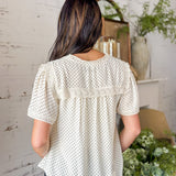 Cream Pin Dot Lace Trim Blouse