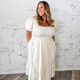 Cream Puff Sleeve Tiered Midi Dress