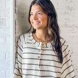 Cream Stripe Wide Sleeve Henley