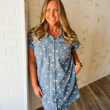 Daisy Print Denim Shirt Dress