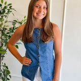 Denim Button-Front Top