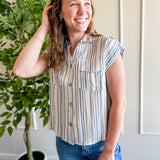 Easy Stripe Button Front Top
