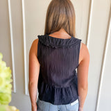 Embroidered Ruffle Trim Button-Front Top
