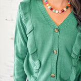 Emerald Meadow Ruffle Cardigan