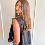 Eyelet Trim Button-Front Blouse