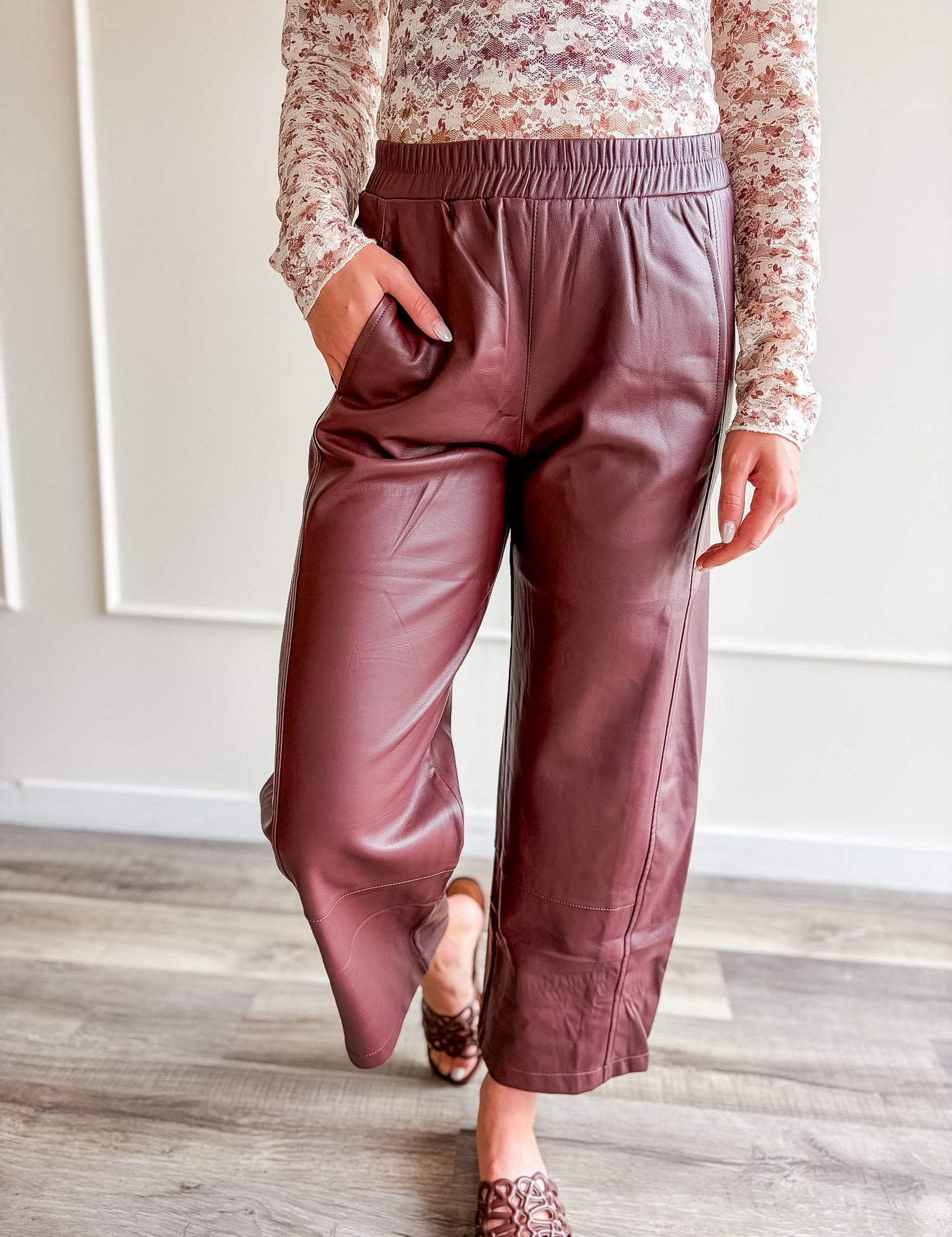 Faux Leather Wide Leg Pants