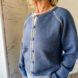 Navy Contrast Stitch Button Cardigan