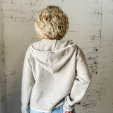 Oatmeal Contrast Trim Knit Zip-Up Hoodie