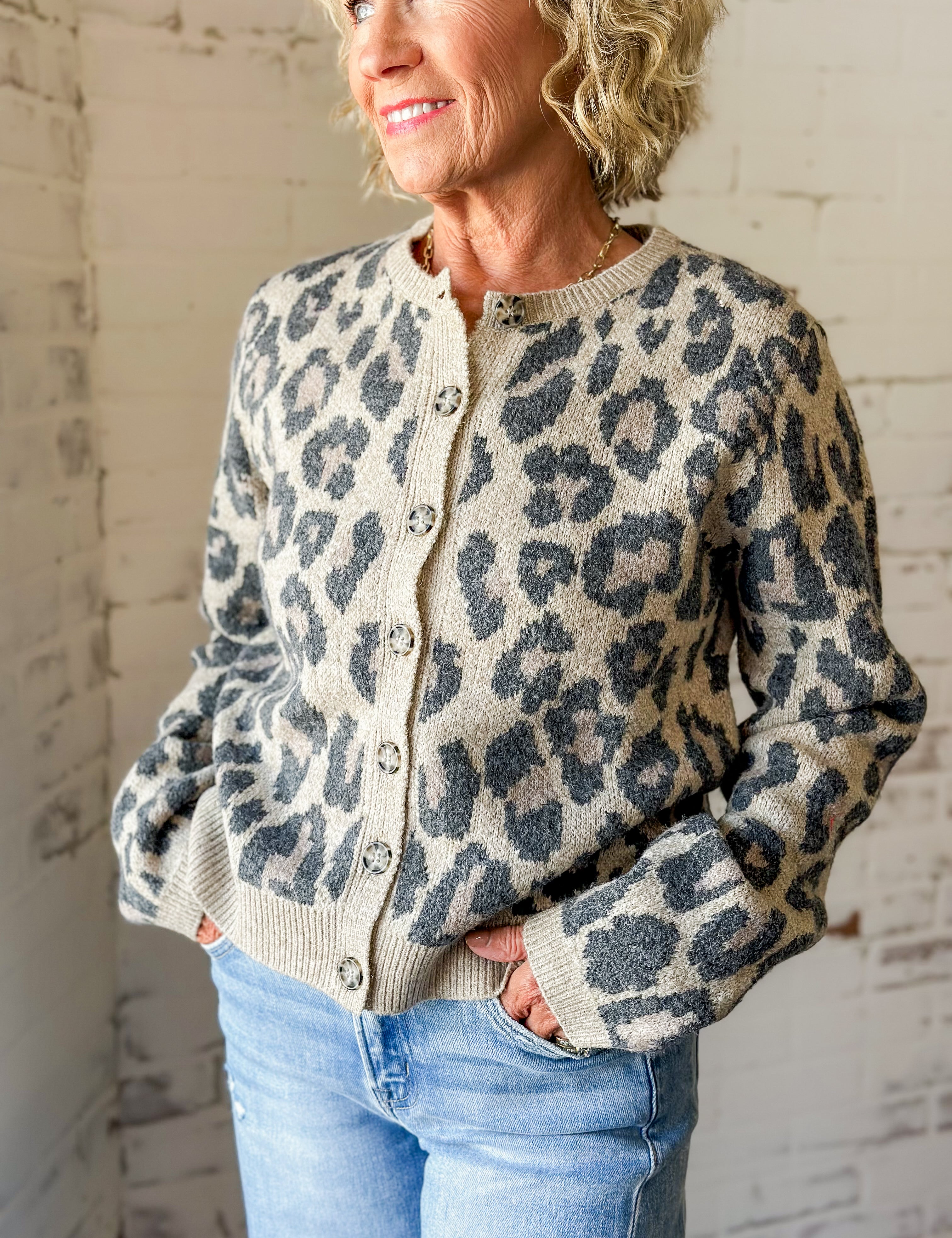 Taupe Leopard Print Button Cardigan