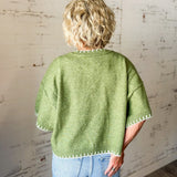 Olive Contrast Stitch Short Sleeve Sweater