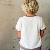 Ivory + Mocha Contrast Trim Textured Tee