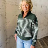 Russell Striped Quarter Zip Ribbed Sweater