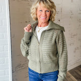 Open Knit Zip-Up Sweater