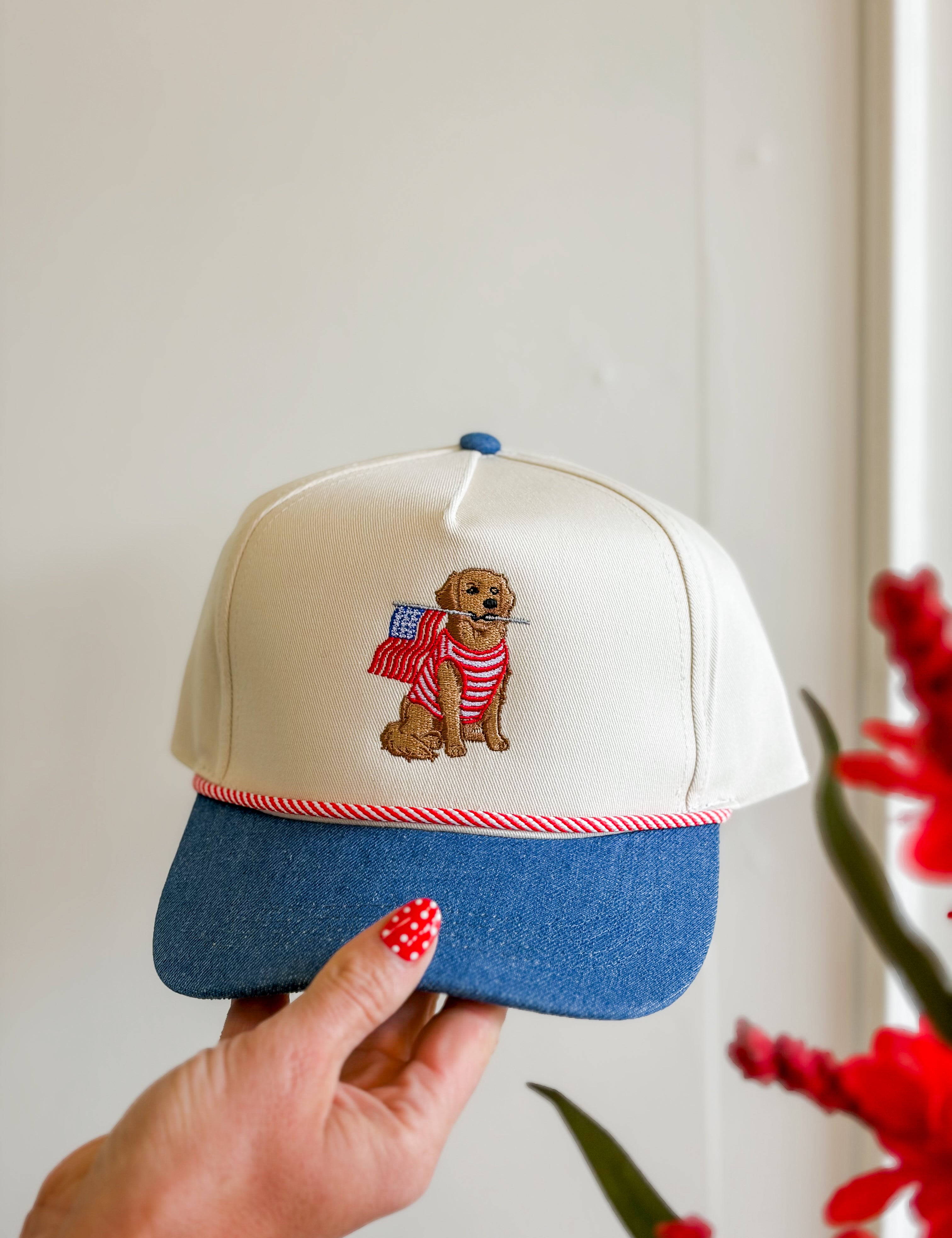 Patriotic Dog Embroidered Trucker Hat