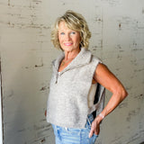 Oatmeal Side Slit Quarter Zip Sweater Vest