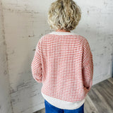 Rust Striped Textured Knit Sweater