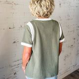 Contrast Trim Textured Tee