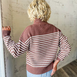 Russell Striped Quarter Zip Ribbed Sweater