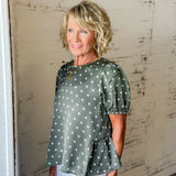 Sage Dot Tie-Back Blouse